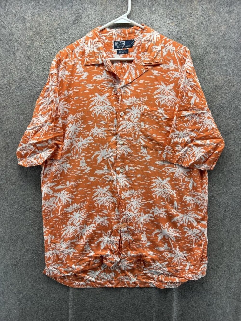 Polo By Ralph Lauren Shirt Men Medium Orange Floral Hawaiian Caldwell Camp VTG